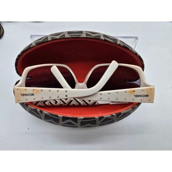 VTG Michael Kors Sunglasses White Beige orange Rhinestone Oversized Frame Case - Picture 13 of 13